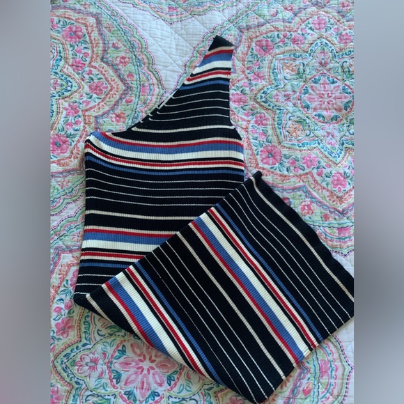 ZARA One Shoulder Striped Knit Dress - Picture 2 of 4